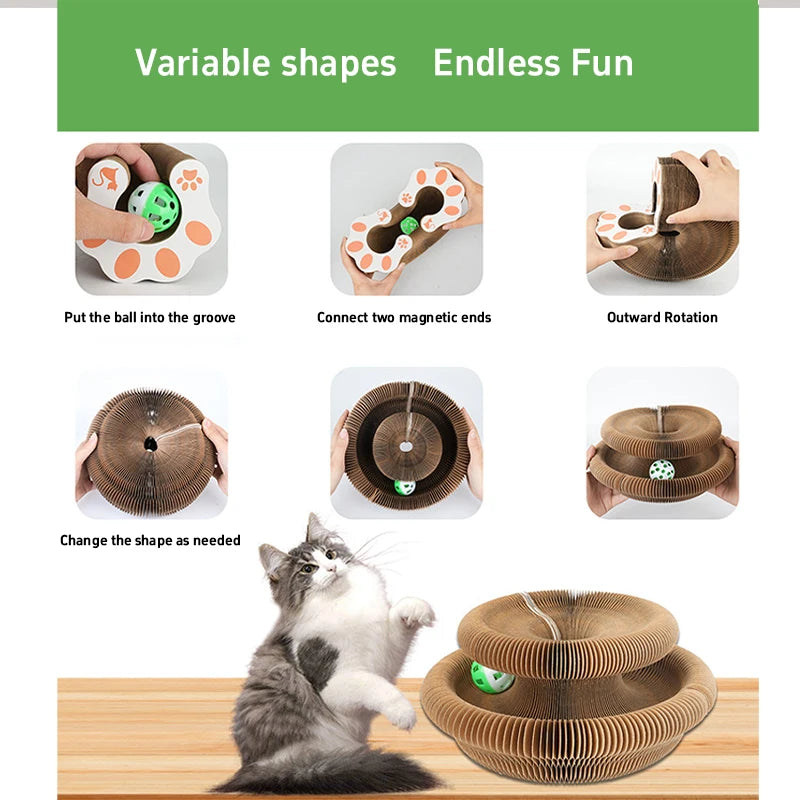 Magic Cat Scratch Organ Board Cat Toy with Ball Cat Grinding Claw Cat Climbing Frame Kitten Round Corrugated Cat Scratching Toy