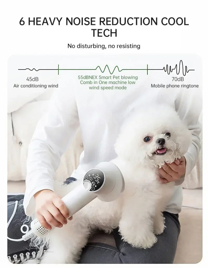 Pet Dog Hair Dryer 2-in-1 Cat Grooming Hairdressing Blow & Comb Low Noise Pet Cleaning Smart Pet Hair Dryer