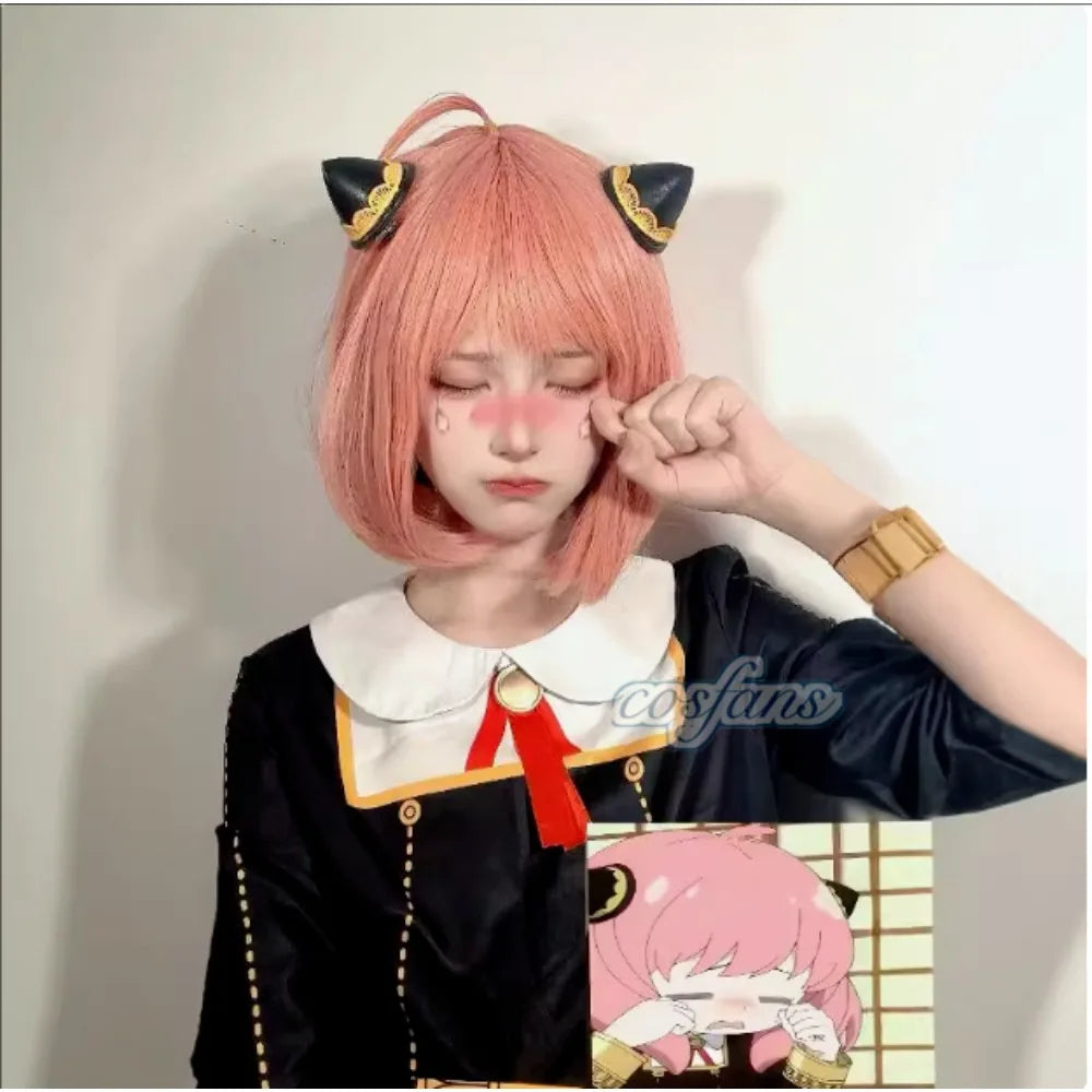 Halloween X Familie Anya Cosplay Costume Kids Adults Black Dress Kawaii Girls Women Dress Pink Wig Party Role Play Outfits