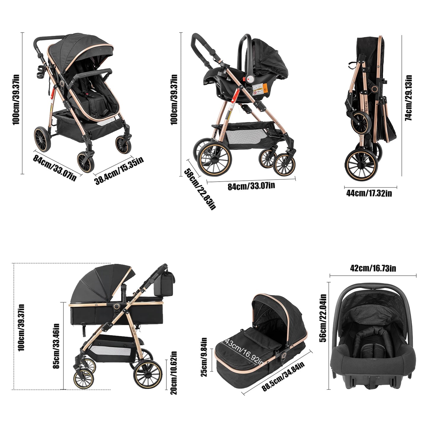 3-in-1 Baby Stroller Convertible Car Seat Carrier Newborn