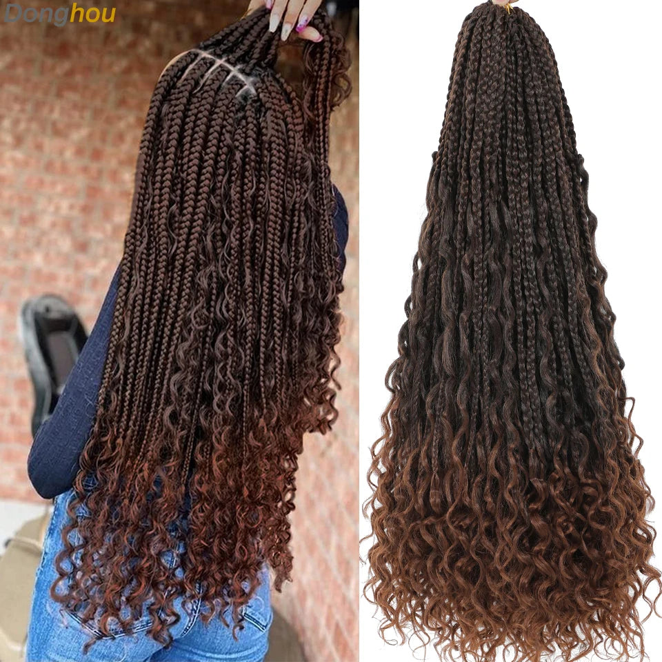 14 18 24 Inch Boho Box Braids Crochet Braids Curly Ends 1B 30 27 #4 Bug 8 Colors Ombre Goddess Bohemian Box Braids Crochet Hair