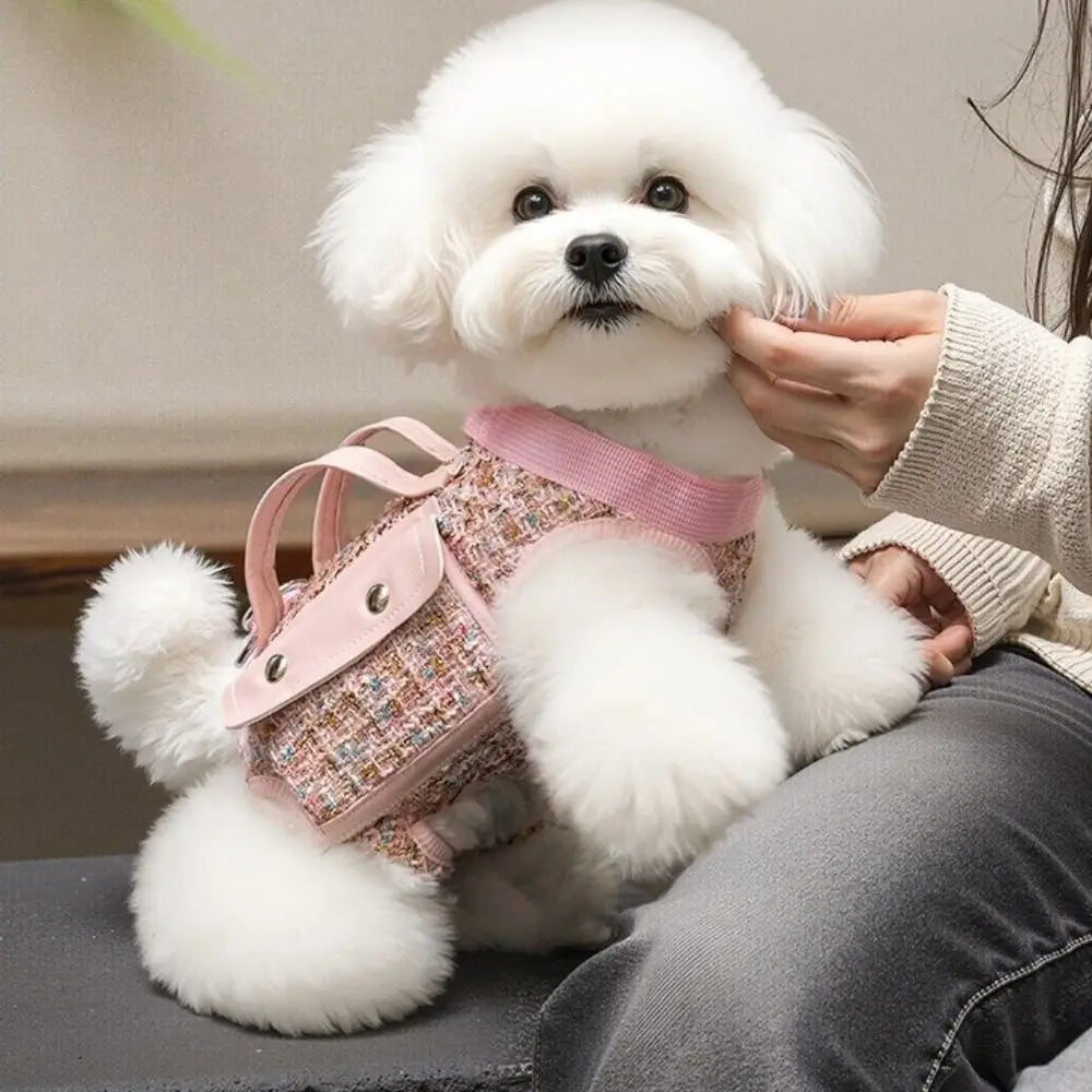 Stylish Dog Horizontal Backpack with Leash Handle Elegant Pet Traction Backpack Breathable Edge-wrapped Cat Carrier Bag