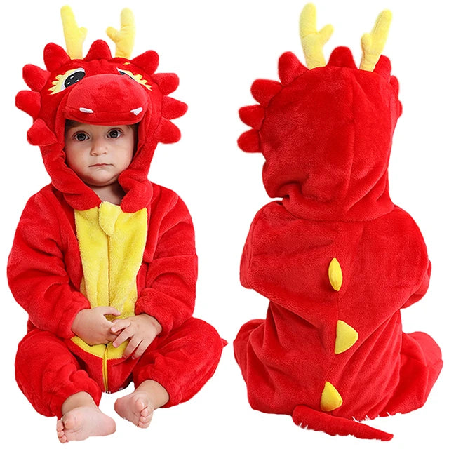 MICHLEY Carnival Dinosaur Baby Winter Costume Rompers Clothes Cute Cartoon Jumpsuit Bodysuit Overall Unicorn For Girls Boys Kid