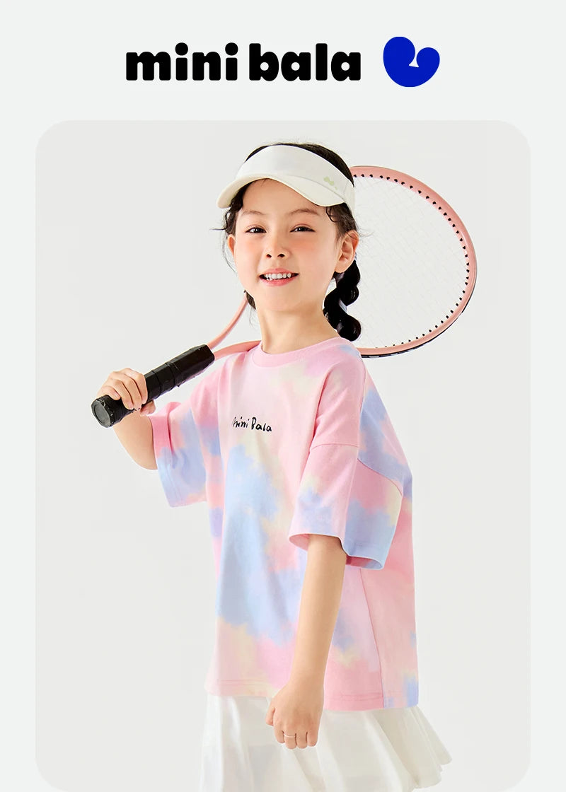 Mini Bala Short Sleeve T - Shirt Boys and Girls Baby Summer Clothes Breathable Pure Cotton Soft Cool Tie - dyed Kids Top