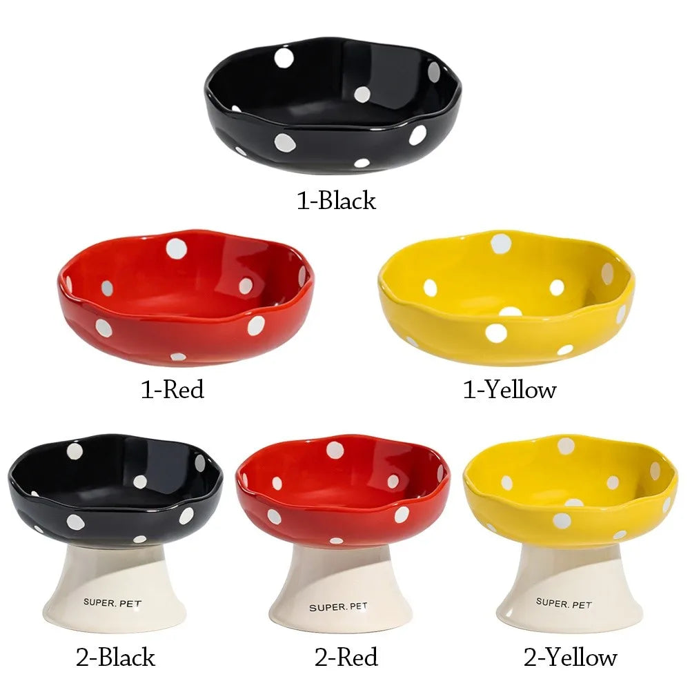 Ceramic Neck Protection Pet Bowl High Feet Slanted Mouth Mushroom Cat Bowl Anti-black Chin Anti-knockover Pet Food Bowl