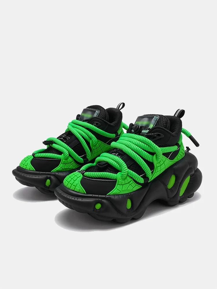 Super Soft Thick Sole Women/men Sport Shoes Lace Up Breathable Mesh Sneaker Casual Black/green Dad Shoes Platform Fashion Shoes
