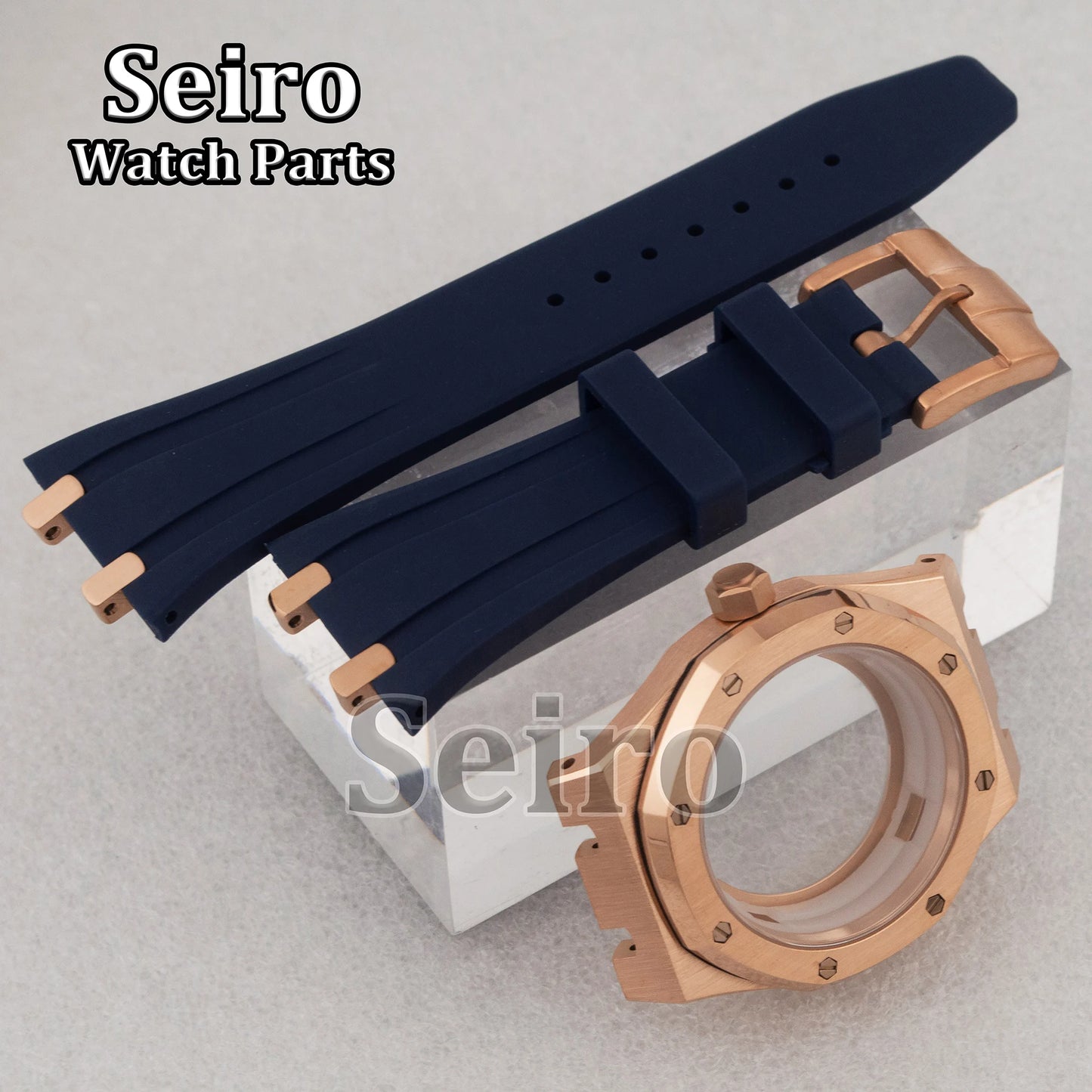 42mm Octagon Watch Case Rubber Strap Sapphire Crystal 10bar for 31.8mm Dial Royal Oak NH35 NH36 Movement Watch Modified Parts