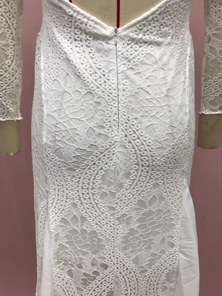 2025 Spring New Women's Celebrity Banquet Wedding Dress Crew Neck Long Sleeve Printed Halter Lace Dress
