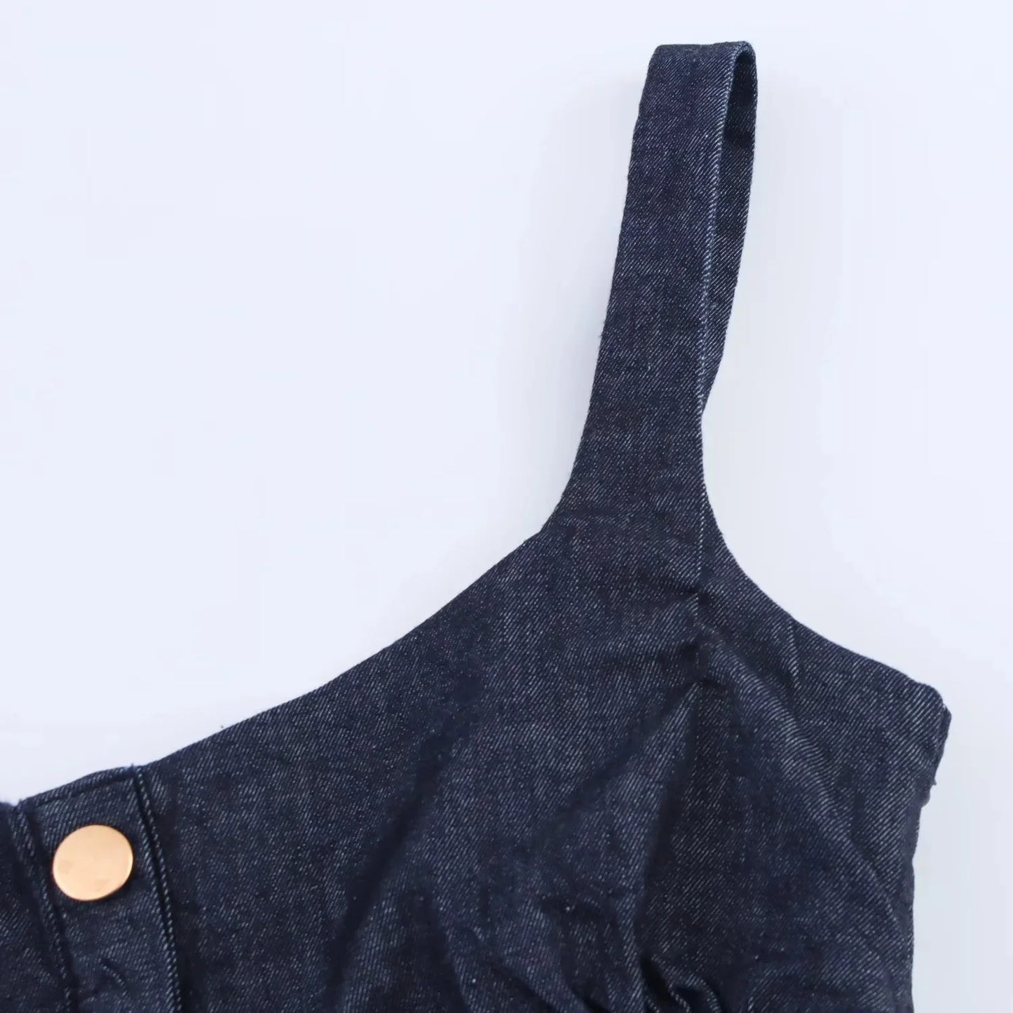 KONDALA Elegant Denim Suspender Dress Women's Single Breasted Hip Wrap Slim Dress 2025 Spring Summer Casual Versatile Lady Dress