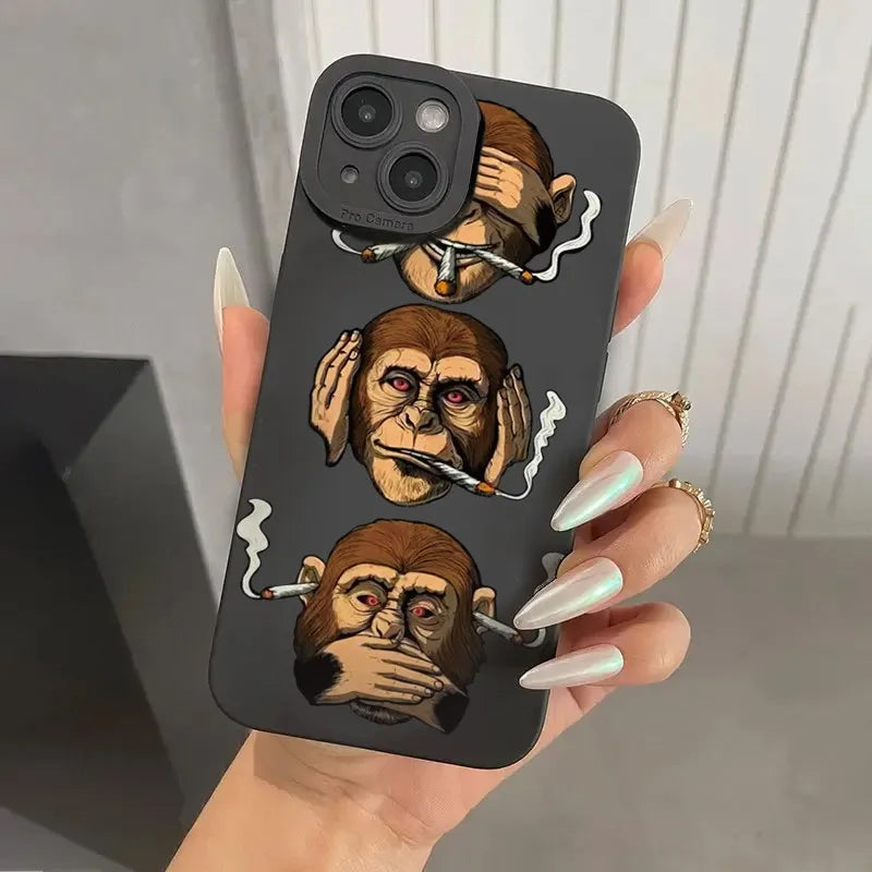 New Creative Monkey Pattern Phone Case For iPhone 16 15 14 13 12 11 Mini Pro Max X XR XSMax 8 6 6S Plus Soft Silicone Back Cover