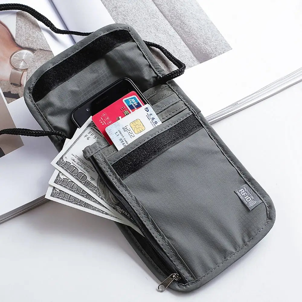 Waterproof RFID Nylon Travel Document Bag - Neck Wallet Money Pouch for Passport Cards - Storage Bag for Travel Essentials