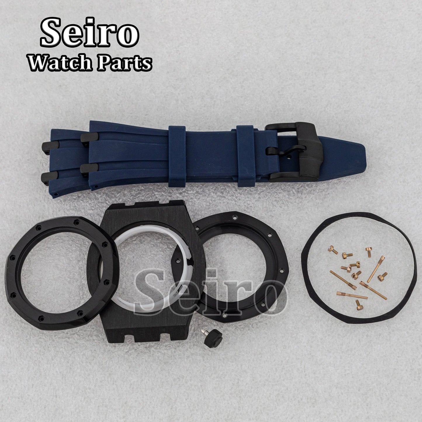 42mm Octagon Watch Case Rubber Strap Sapphire Crystal 10bar for 31.8mm Dial Royal Oak NH35 NH36 Movement Watch Modified Parts