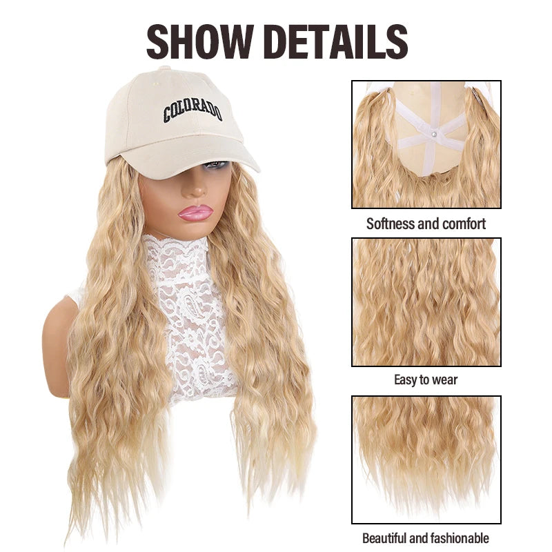 Box Braids Cornrow Wig in Beige Baseball Cap – Synthetic Fiber Wig Hat, Trendy Hairpiece for Casual & Party Looks