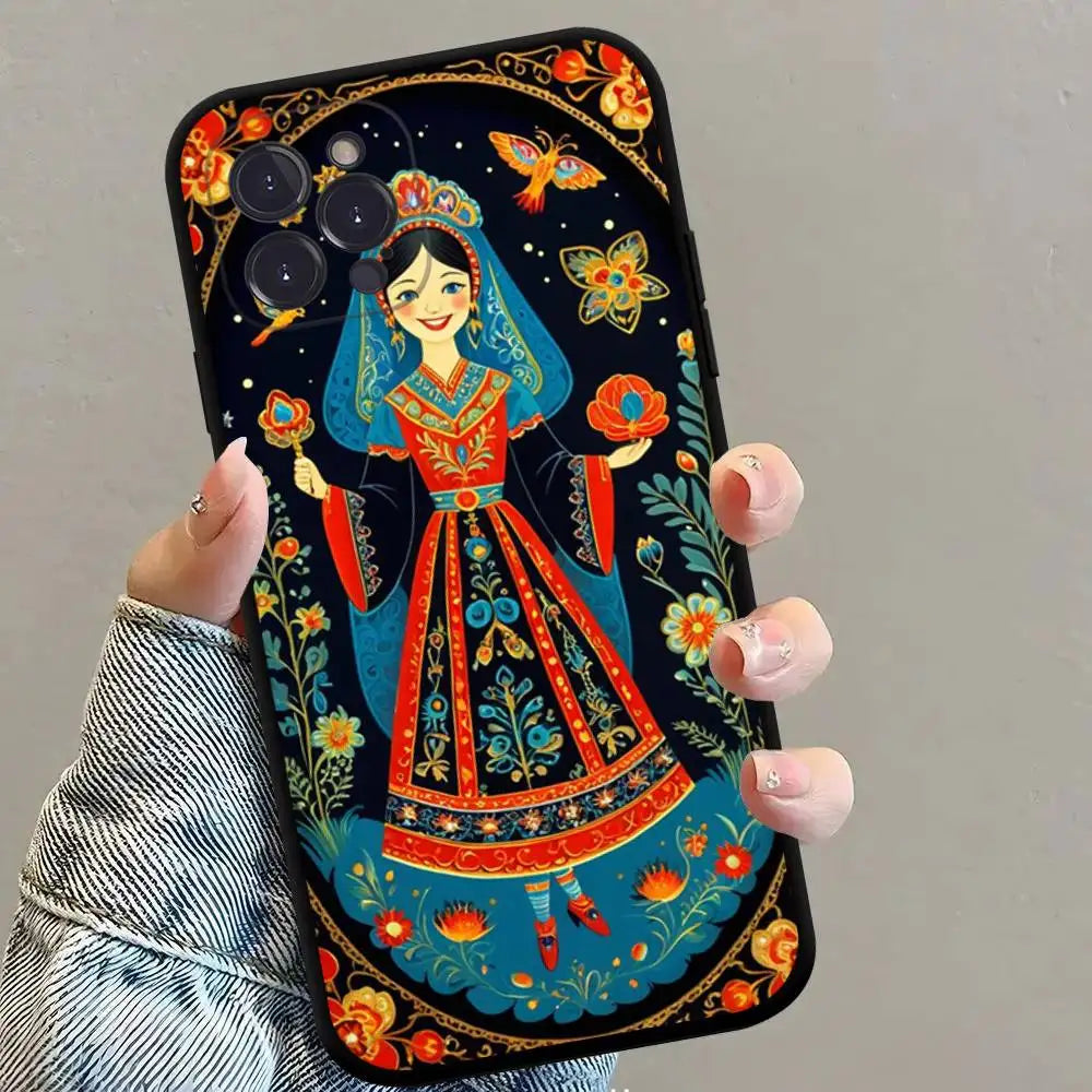 Russian Traditional Pattern Phone Case TPU Phone Case For Iphone17 Air 16 15 14 13 12 11 Pro Max Plus Cover Case