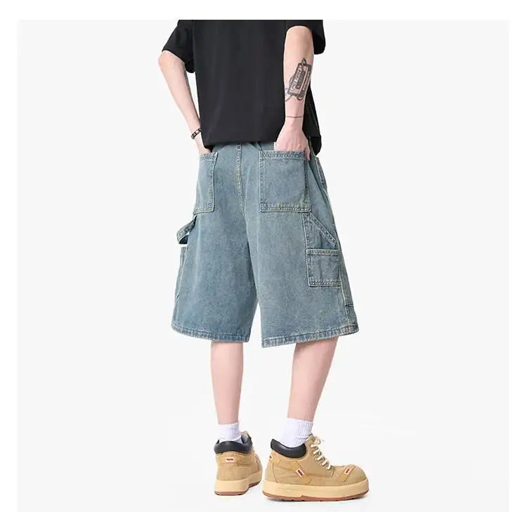 IEFB Workwear Men's Denim Shorts Multi Pocket Wide Leg Baggy Fit Casual Summer Streetwear Casual Cargo Jeans 9X2957
