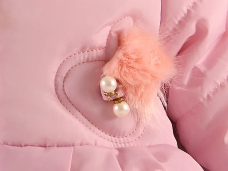 1-5 Years Flowers Autumn Winter Girls Jacket Fur Collar Keep Warm Little Princess Coat Hooded Zipper Baby Outerwear Kids Clothes