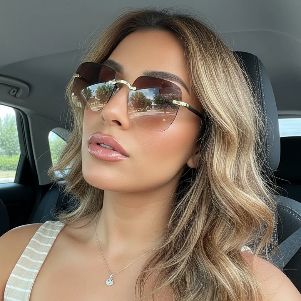 3PCS Square Rimless Sunglasses Women Luxury Brand Designer Summer Red Glasses Fashion Sunlasses UV400 Shades Oculos 23004