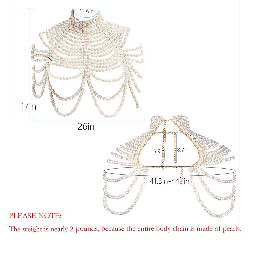 Women's Pearl Body Chains Bra Fashion Adjustable Size Shoulder Necklaces Sexy Tops Chain Wedding Dress Pearls Shawl Body Jewelry