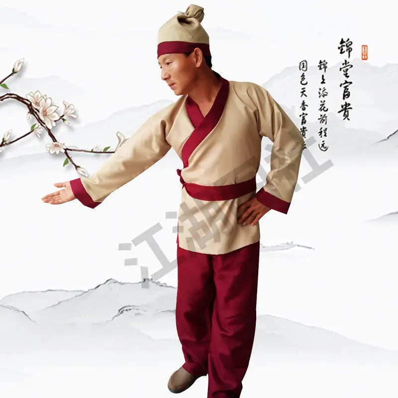 Halloween Ancient Chinese Costume for Men Servant Farmer Hanfu Adultchinese Clothes Male Performance Stage Mens Hanfu Cosplay