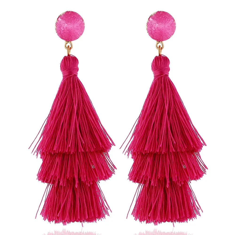 Bohemian Pink Geometric Earrings Women Summer Vacation Fashion Jewelry Classic Pendant