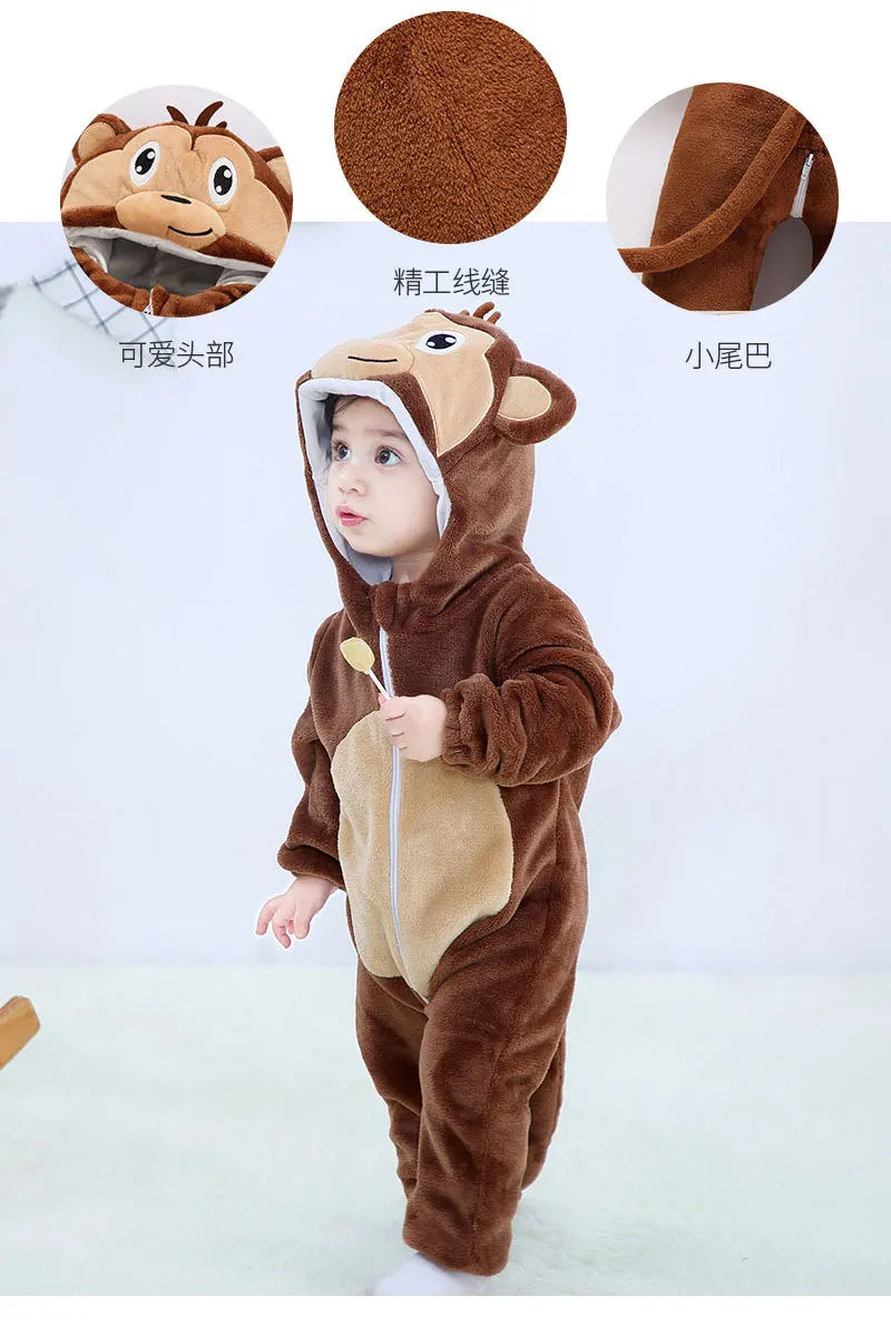 Autumn Winter Cartoon Style Winter Long Sleeve Baby Boys Girls Rompers Toddler Kids Playsuit Jumpsuits Baby Clothes Child Onesie