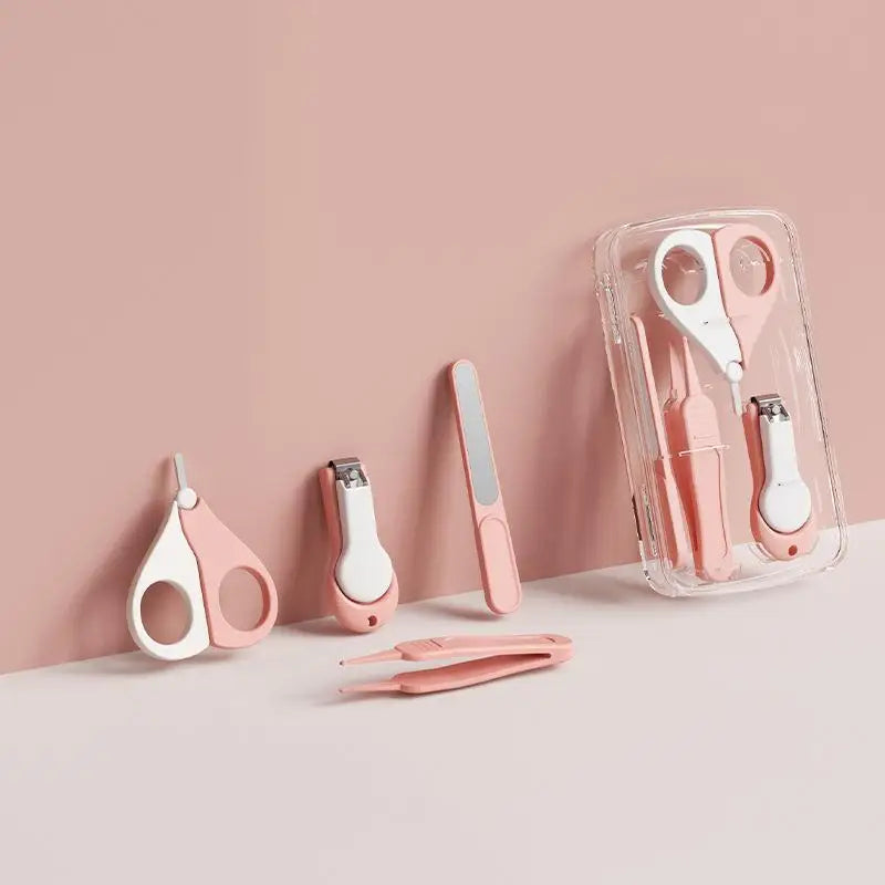 Travel Friendly 4Pcs Newborn Baby Nail Clipper Set Safe Nail Scissor Trimmer Tweezer with Storage Case for Outdoor Use