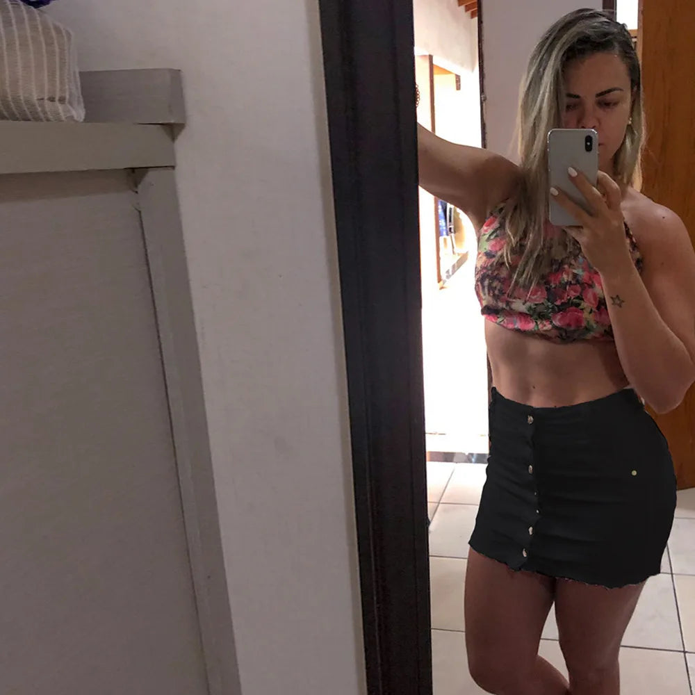 Women's Clothing Skirts 2025 New Casual Fashion High Waist Solid Color Hip Hugging Short Skirt Denim Single Breasted Half Skirt