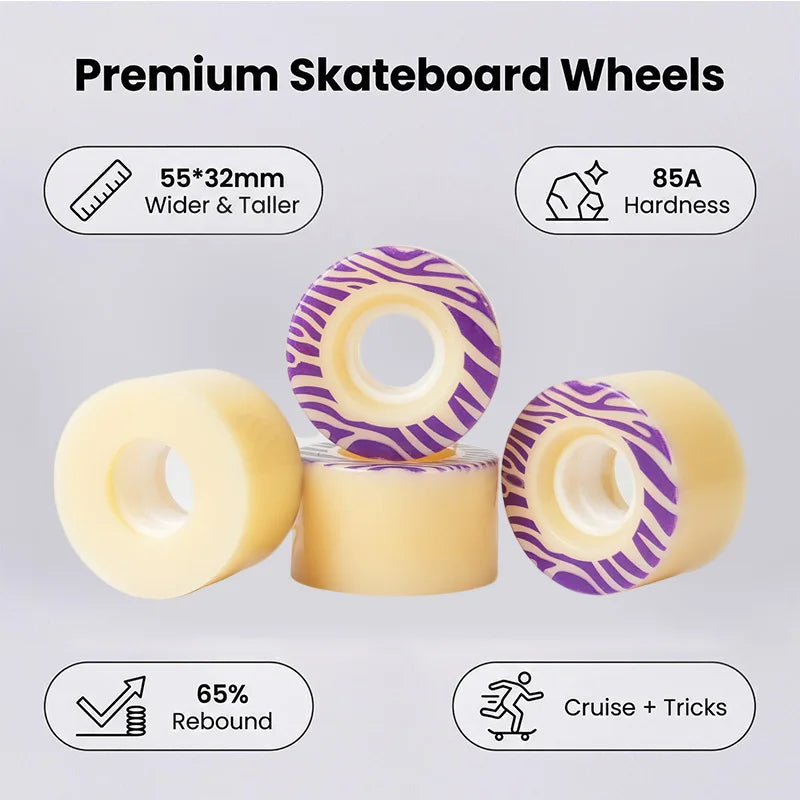 55*32mm Skateboard Wheels 80A HR65% Rebound All-Round Cruiser Trick Wheels for Double Kick Skateboard  Wheel Accessories