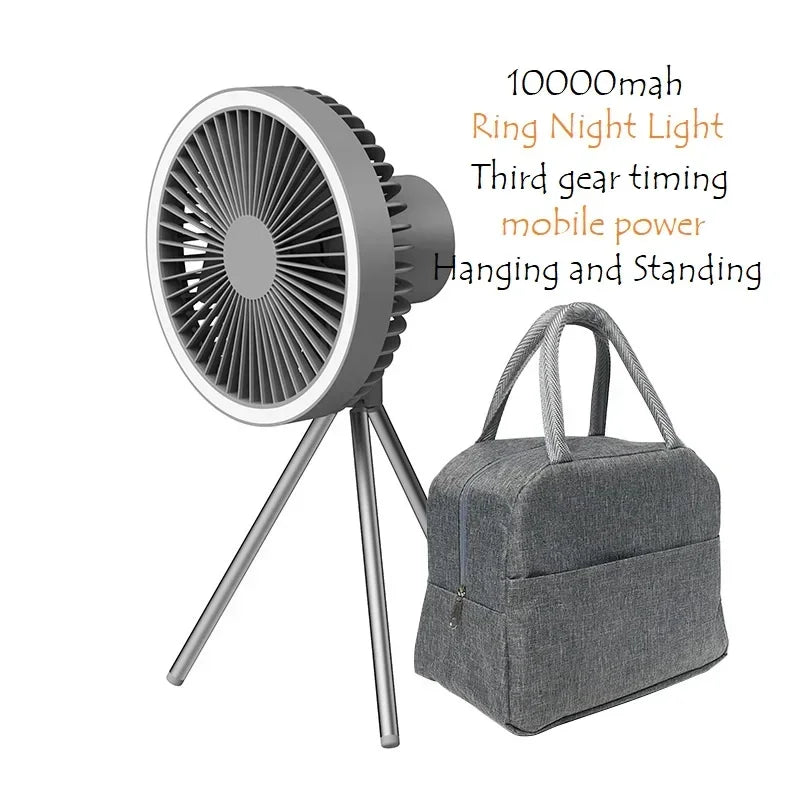 Outdoor Portable Remote Control Camping Fan Retractable Tripod Floor Fan USB Rechargeable 10000mAh Tent Ceiling Fan Ventilator