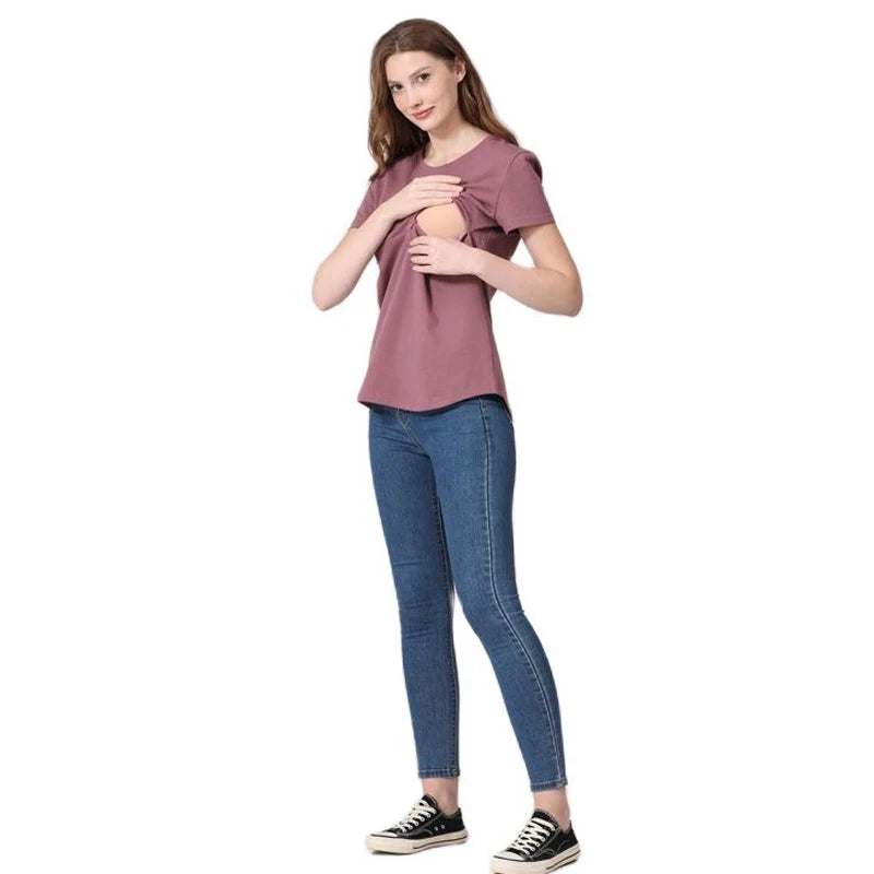 Emotion Moms Summer Invisible Zipper Pregnancy Maternity Top Lactation Clothing Breastfeeding For Pregnant Women Big Size