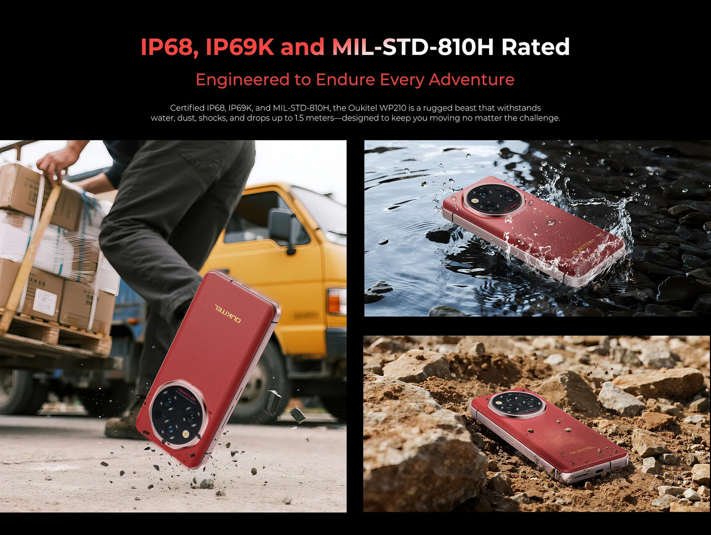 OUKITEL WP210 5G Rugged  Phone MTK 8200 6.7 Inch FHD+ 12GB RAM 512GB ROM Mobile Phone 8800mAh 108MP Android15 45W Cellphone NFC
