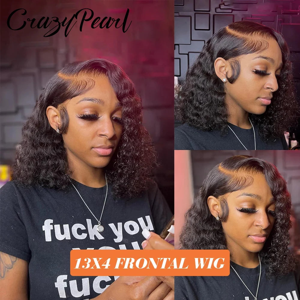 Deep Curly Bob Wig Human Hair 200 Density 13X4 HD Lace Frontal Deep Wave Wigs for Black Women Short Bob Wig Human Hair Glueless