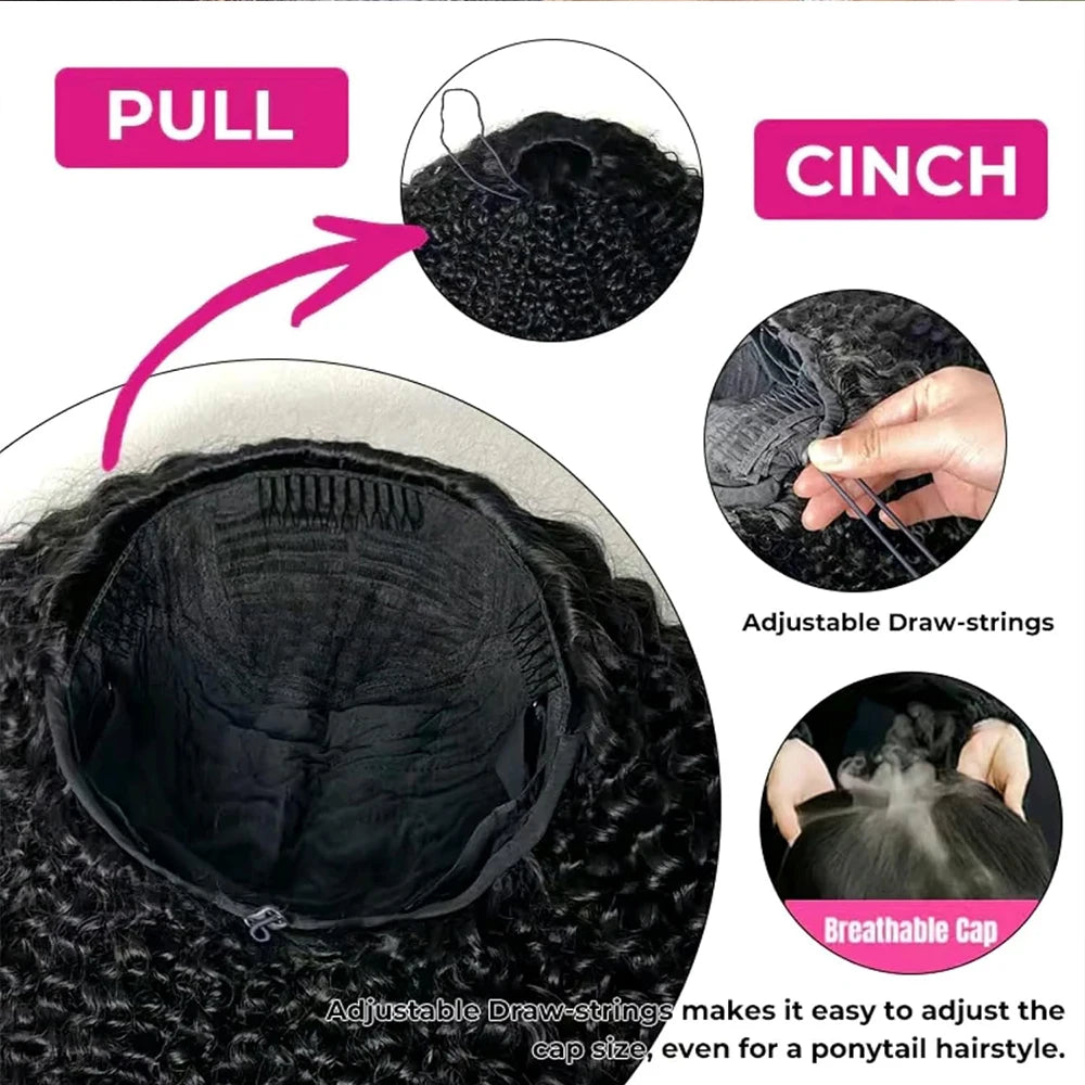 Highlight Burmese Curly Half Wigs Glueless Human Hair With Drawstring Colored 3 IN 1 Half Wigs Flip Over Burmese Curly Half Wigs