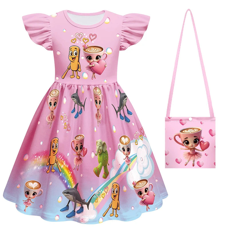 New Ballerina Cappuccina Cosplay Girls Dress+Bag Halloween Party Italian Brainrot Animals  Tung Tung Tung Sahur Costume Kids
