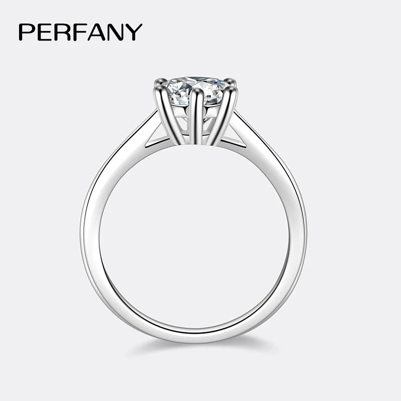 PERMANY 0.3-2CT Moissanite Ring for Women S925 Pure Silver Classic Six Claw Laboratory Diamond Wedding Ring Fashion Jewelry