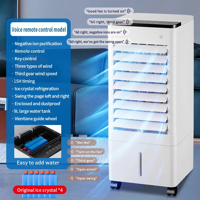 Portable Air Conditioner Fan Intelligent Cooling Fan with Remote Control Wide-angle Air Supply Ice Crystal for Home Use