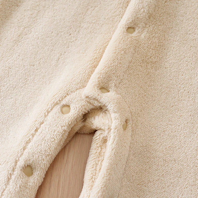 Newborn Baby Romper Winter Flannel Beige bear Hooded ears long sleeve Unisex Baby Pajamas 0-18 months Comfort Clothes