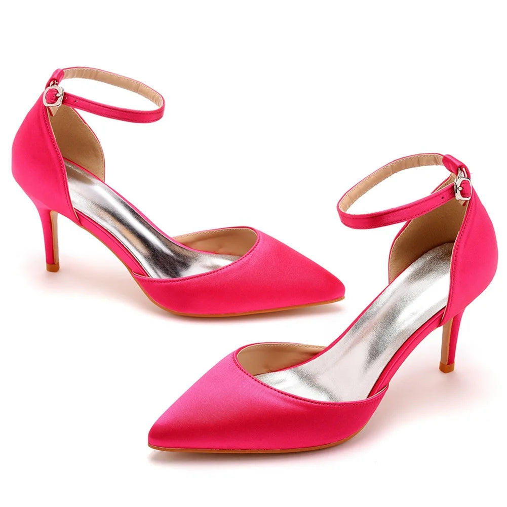Sexy Ankle Strap Sandals Women Party Mature Silk 7CM Cover Heel Buckle Strap Formal Dress Dress Women's Shoes Dark Green