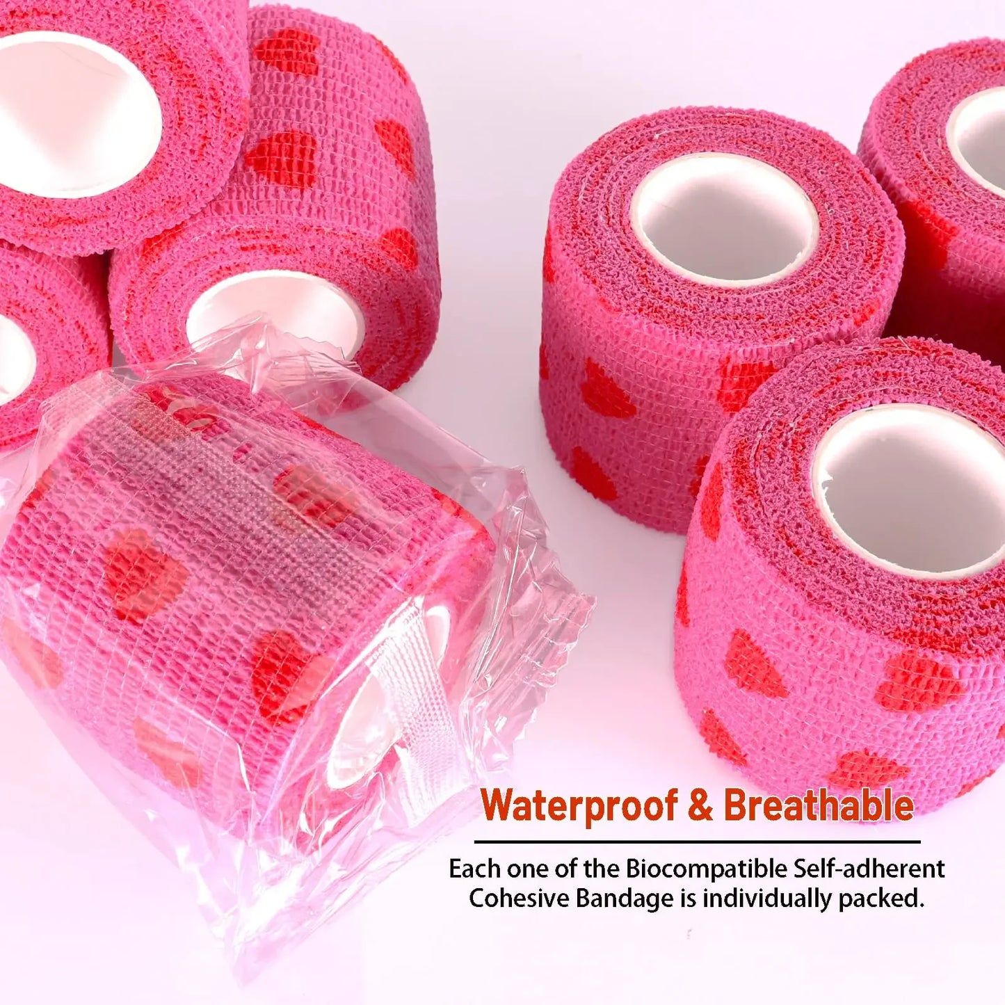 White/Pink Heart And Pink Leopard Tape Tattoo Handle Bandage Anti-slip Athletic Nonwoven Self-adhesive Elastic Bandage Grip