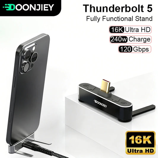 USB5.0 Type C Phone Stand Adapter 240W Fast Charging 120Gbps 16K Multi-function Foldable Converter Compatible Thunderbolt 5/4