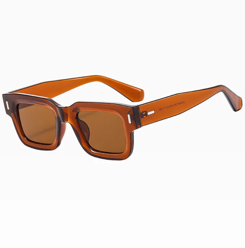 Brand Designer Square Sunglasses Women Men Ocean Color Shades Sun Glasses Female Fashion Rectangle Rivet Oculos De Sol 