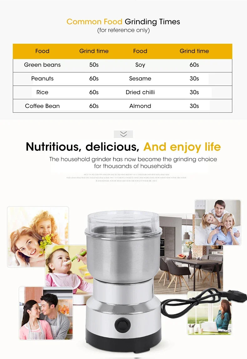 Mini Electric Grinder 300ml Ultrafine Pulverizer for Baby Food Coffee Spice Pepper Grain Mill with 2/4 Blades for Household Use