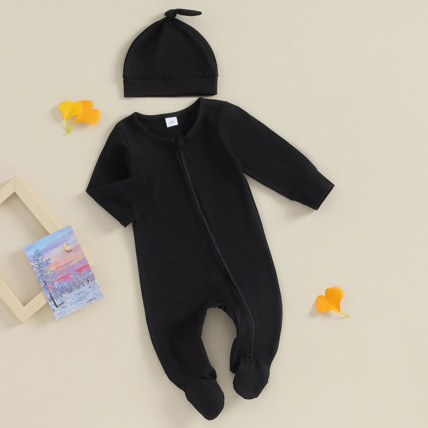 ma&baby 0-6M Newborn Infant Baby Boy Girl Jumpsuit Soft Long Sleeve Zipper Romper + Hat  Fall Spring Baby Outfits Clothing