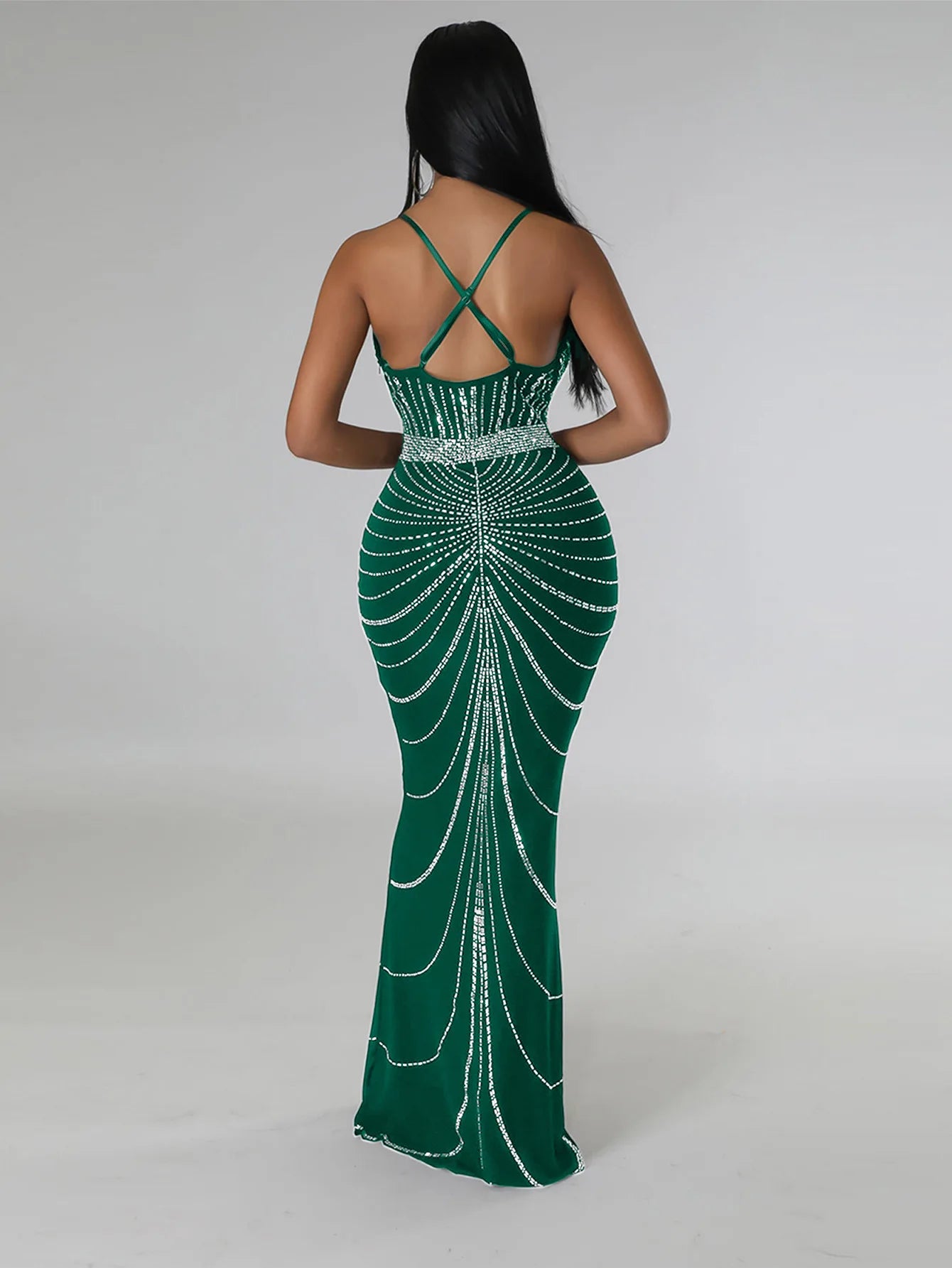 Sparkling Solid Color Hot Diamond Sheer Mesh Long Skirt, Elegant and Luxurious Spring Women's Cocktail Dress, Celebrity Clothing