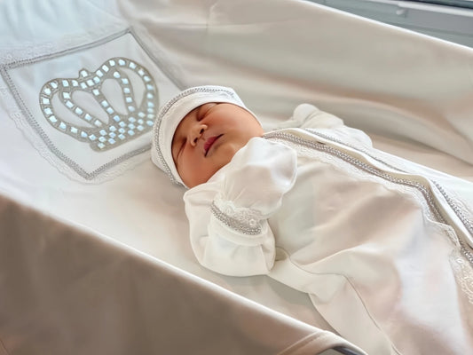 5pcs Newborn Baby Embroidery Lace Romper Outfit Clothing Cotton Infant Wrapped Baby Products Pants Mittens Receiving Blanket