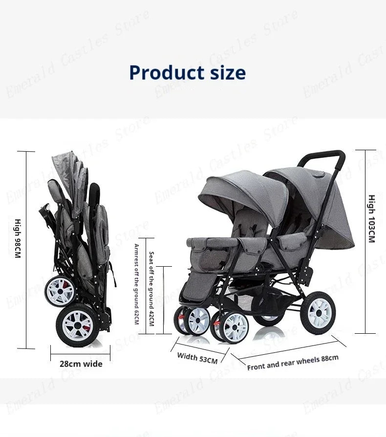 Poussette Double Front and Rear Seats Foldable Baby Stroller for Two Children Lightweight Portable Twin Stroller EU STOCK
