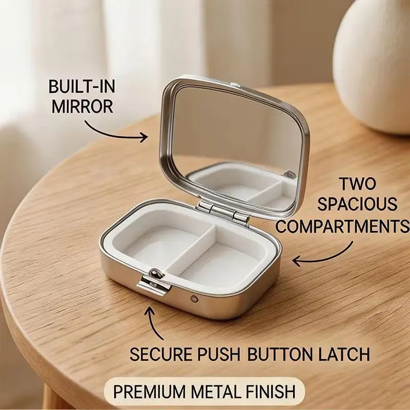 【WA】LUCKY TUNA Sardines Print Metal Pill Box, Portable 2-Compartment Travel Pill Organizer For Vitamins & Pills