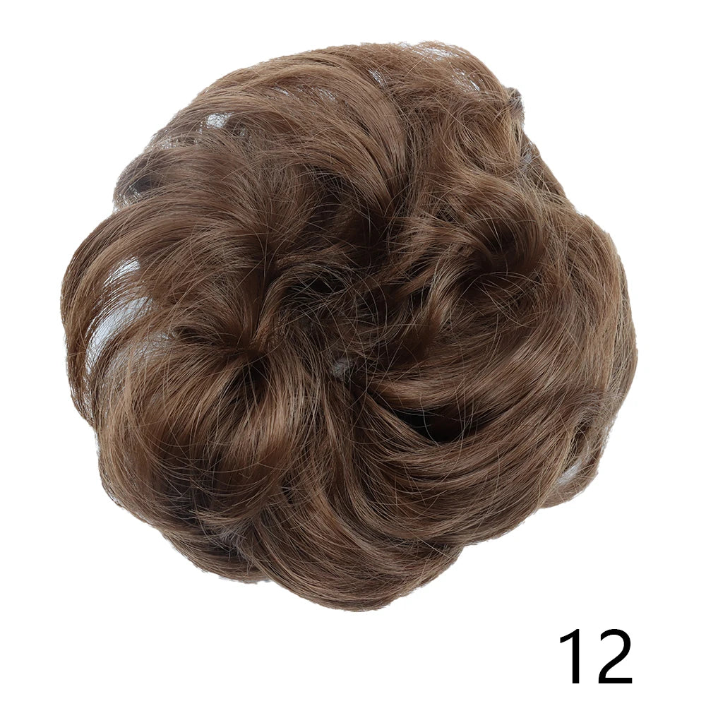 Synthetic Hair Bun Wig Donut Wavy Elastic Rubber Scrunchie Hair Pieces Ladies Ponytail Hair Extension Curly Wrap