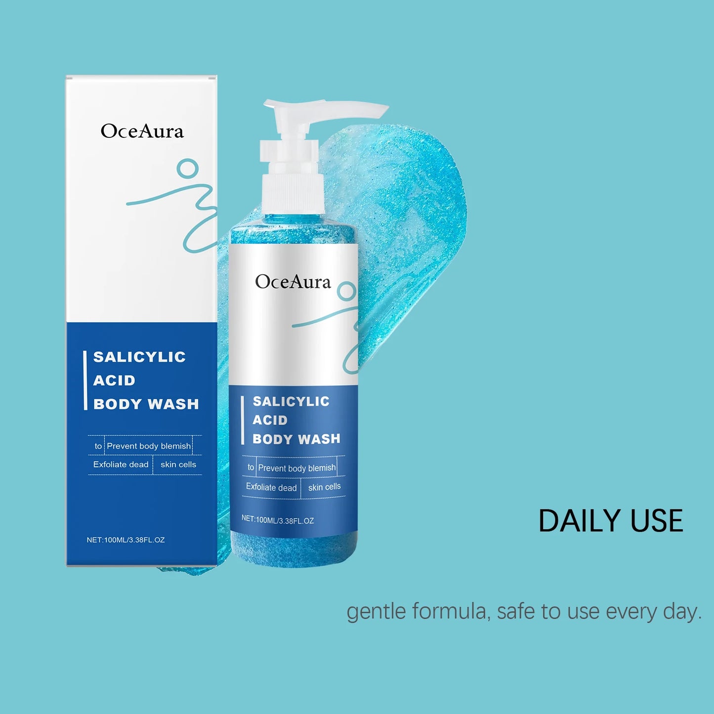 OceAura Shower Gel Deep Cleaning Back Acne Treatment Smooth Skin Elasticity Increased Salicylic Acid Exfoliating Body Wash 100ml
