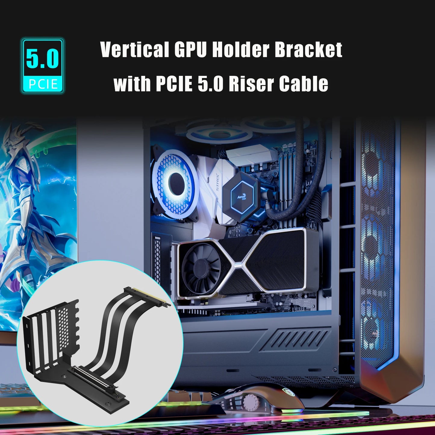 PCIe 5.0 GPU Support Bracket for RTX5090(Ti) RX9070(XT), 3-Slot GPU Vertical Mount